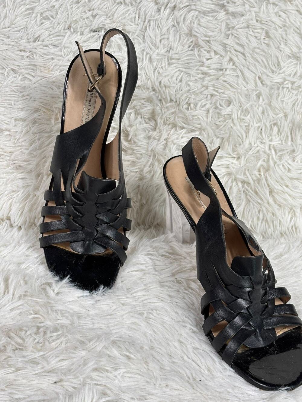 Diane Von Furstenberg Taite Slingback Heel Womens Size 9M Black Made IN Brazil